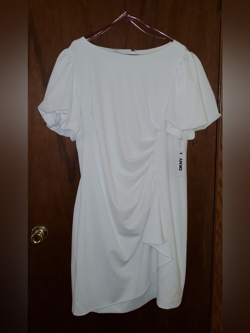 NWT DKNY White Draped Puff Sleeve Dress Sz 18W